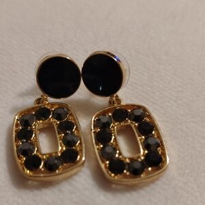 Elegant Black Rhinestone and Gold Earrings
